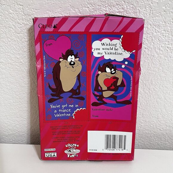 Vintage Cleo Looney Tunes Tasmanian Devil Taz 42 Valentines Cards & Sticker 1996 - Picture 4 of 12